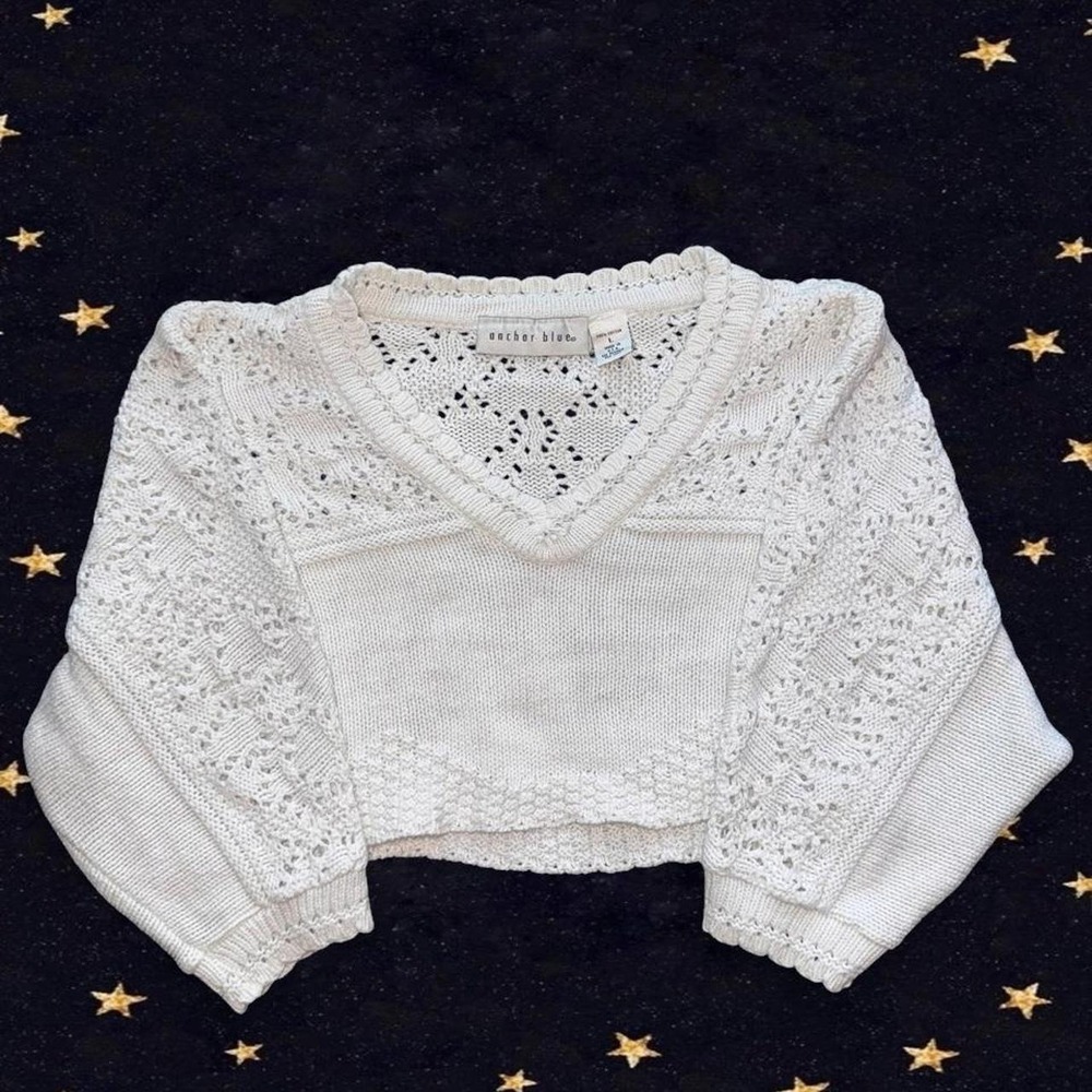 Anchor Blue white cotton knit sweater detailing